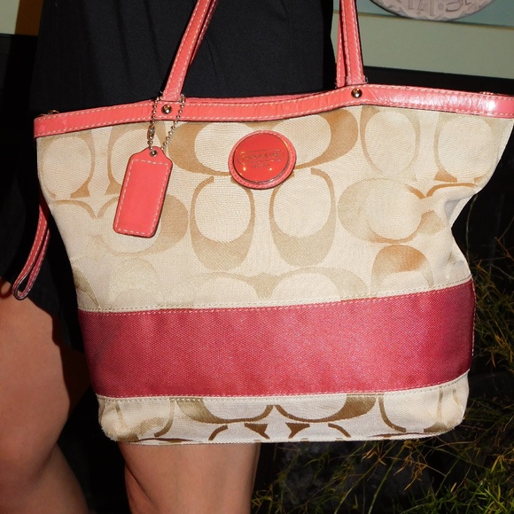 Coach Handbags - COACH Coral Signature Stripe Tote bag